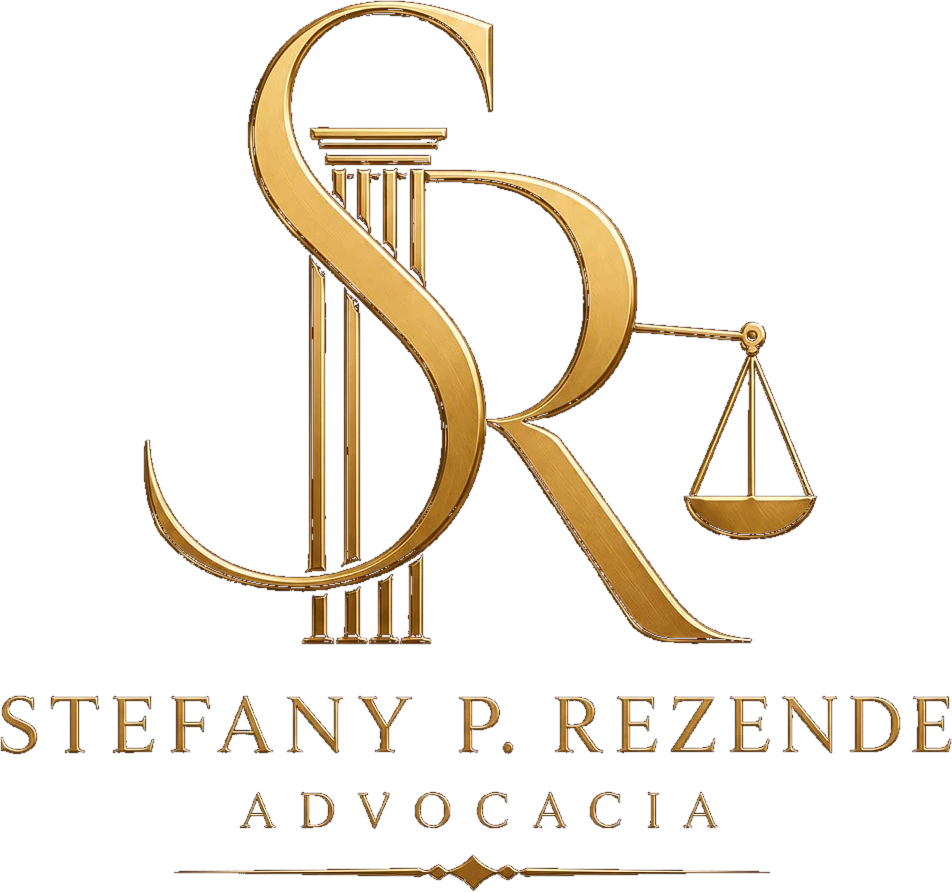 Stefany P. Rezende Advocacia — monograma SR com coluna e balança da justiça